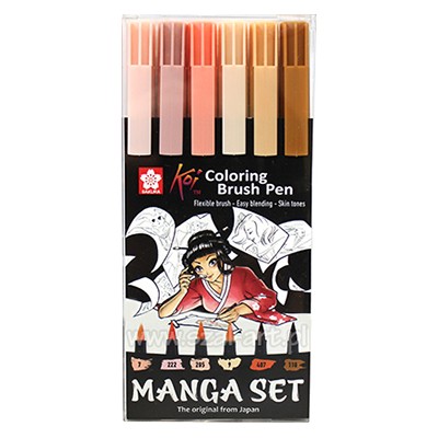 Koi Coloring Brush Pen, skin tones, zestaw 6 szt.