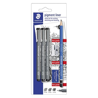 Pigment liner, zestaw cienkopisów Staedtler, 3+3 szt