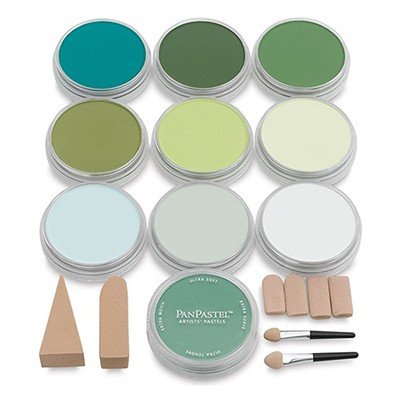 Greens - odcienie zieleni, zestaw pasteli PanPastel, 10 kol.