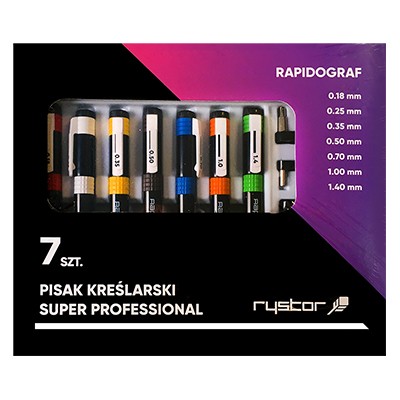 Pisaki kreślarskie Super Professional, Rystor, 7 sztuk + akc.