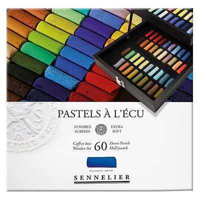 Pastele suche Sennelier, 60 kolorów - połówki, drewniana kaseta