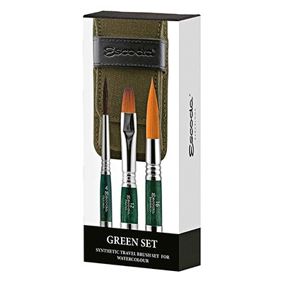 Zestaw 3 pędzli do akwareli Green Set, Escoda