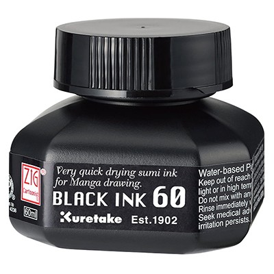 Black Ink szybkoschnący czarny tusz Kuretake 60 ml