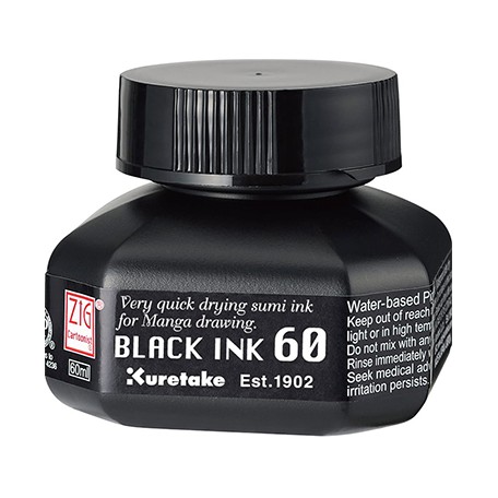 Black Ink szybkoschnący czarny tusz Kuretake 60 ml