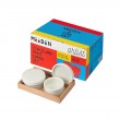 Porcelanowe pojemniki + podstawka z drewna Meeden
