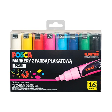 Zestaw pisaków Uni Posca 8K, 16 kolorów