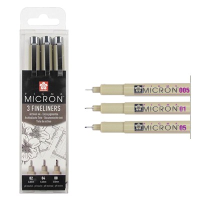 Set of 3, pisaki precyzyjne Pigma Micron, Sakura, 3szt