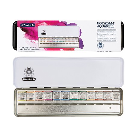 Akwarele Horadam 12 półkostek w metalowym etui Slimline