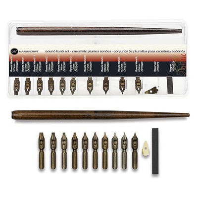 Round Hand Set, zestaw stalówek i obsadki, 14 elementów