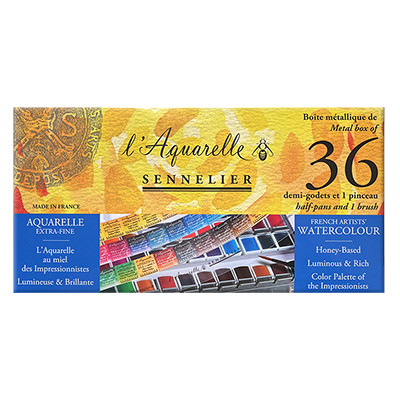 Farby akwarelowe w półkostkach L'Aquarelle, Sennelier, Metal 36