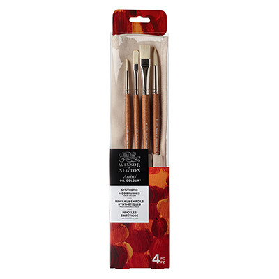 Zestaw 4 pędzli Oil Synthetic Hog W&N + płócienne etui