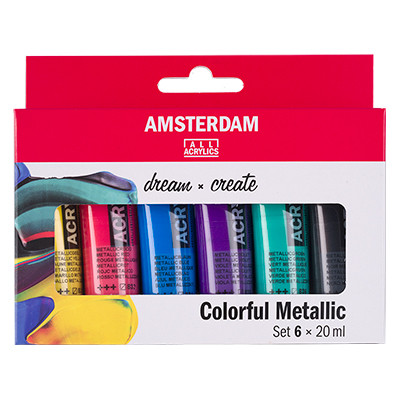 Farby akrylowe Talens Amsterdam Colorful Metallic, 6 x 20 ml