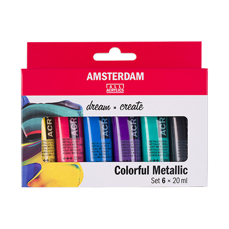 Farby akrylowe Talens Amsterdam Colorful Metallic, 6 x 20 ml