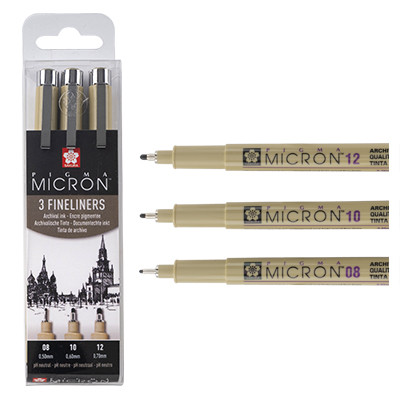 Set of 3 , pisaki precyzyjne Pigma Micron, Sakura, 3szt