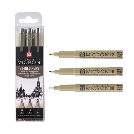 Set of 3 , pisaki precyzyjne Pigma Micron, Sakura, 3szt