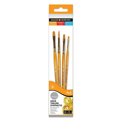Pędzle Simply Gold Taklon Daler Rowney, syntetyki, zestaw 4szt