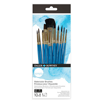Pędzle syntetyczne Simply do akwareli Daler Rowney, 10 szt.