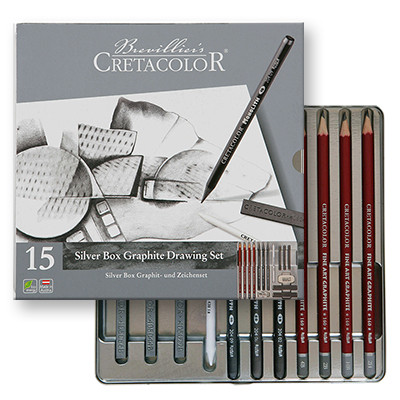 Zestaw Silver Box Cretacolor, metalowe opakowanie, 15 elem.