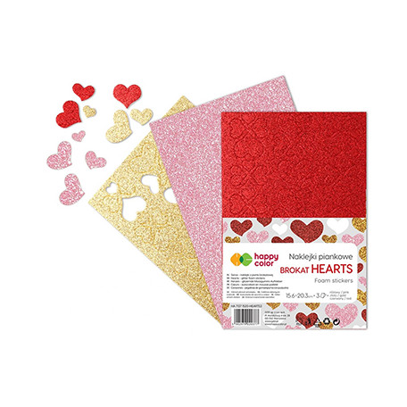 Naklejki piankowe, Brokat Hearts, Happy Color A5
